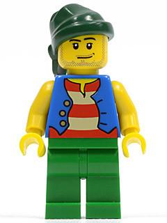 LEGO Minifigure-Pirate Blue Vest, Green Legs, Dark Green Bandana, Smirk and Stubble Beard-Pirates / Pirates II-PI108-Creative Brick Builders